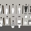 Public Restroom Interior With Wall Mounted Urinals Toilets Gender Signs And Shelves