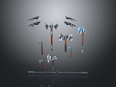 Various Types Of Weapons Collection Including Axes Hammers Swords And Chains 3d model