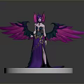 Mythical Woman With Purple Long Dress And Pink Green Wings Standing On White Circular Platform