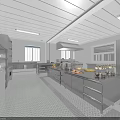 Professional Commercial Kitchen With Stainless Steel Worktables Cabinets Ceiling Lights And Slip Resistant Flooring
