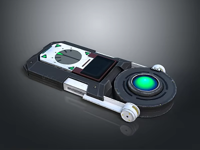 Advanced Industrial Equipment With Circular Green Glowing Display And Mechanical Control Panel 3d model
