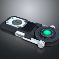 Advanced Industrial Equipment With Circular Green Glowing Display And Mechanical Control Panel