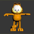 Garfield 3D Character Model With Orange Body Black Stripes Big Eyes Open Arms