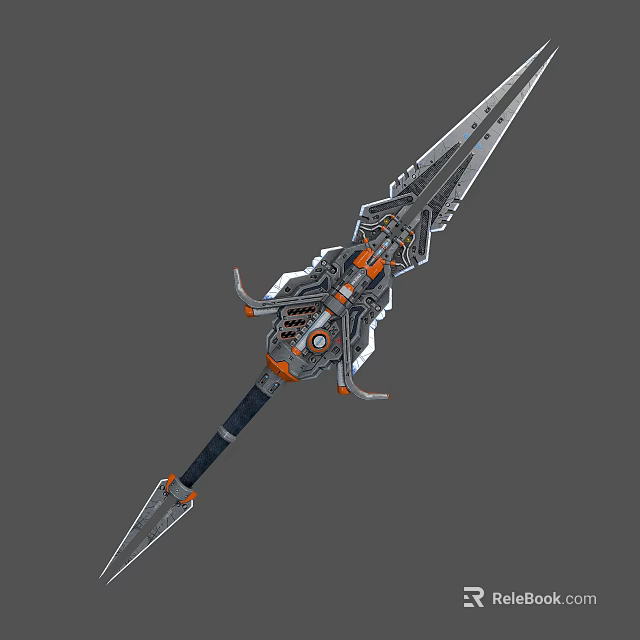 Futuristic Mechanical Sword With Intricate Metallic Design Orange Black Accents And Gear Details 3d model