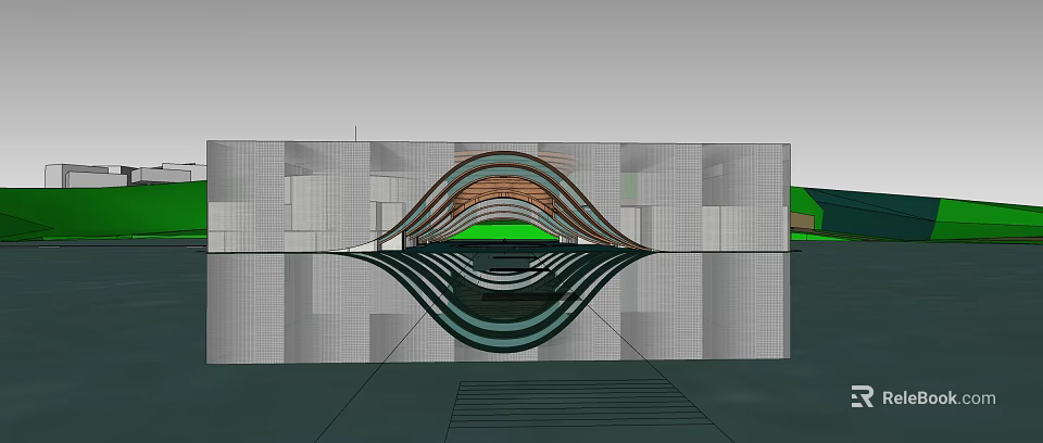 Modern Architectural Structure Featuring Flowing Roofline And Geometric Facade Design 3d model 