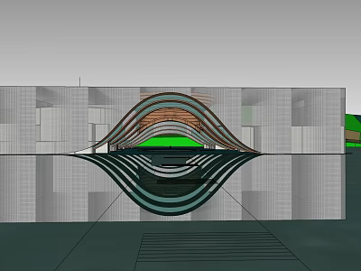 Modern Architectural Structure Featuring Flowing Roofline And Geometric Facade Design 3d model