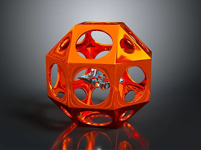 Modern Orange Geometric Decorative Furniture Piece With Hollow Design And Shiny Reflective Surface 3d model