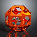 Modern Orange Geometric Decorative Furniture Piece With Hollow Design And Shiny Reflective Surface