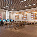 Bilingual School Sunlit Learning Space With Tables Chairs Computers And Cultural Elegance