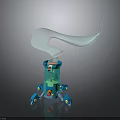 Blue Mechanical Creature With Tentacle Base And White Flowing Energy Details 3d model