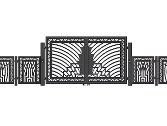 Modern gate courtyard landscape necessary wrought iron gate 3d model