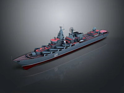 Detailed Gray Military Warship Model With Deck Equipment And Naval Structure 3d model