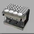Modern Stainless Steel Coffee Machine With Multiple White Cups On Top 3d model