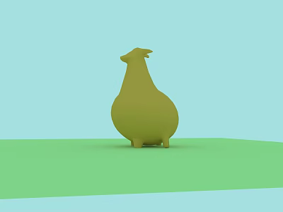 Yellow Abstract Sculpture On Green Ground With Light Blue Background 3d model