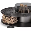 Modern Fire Pit Designs With Copper And Black Bases And Stacked Firewood Flames 3d model