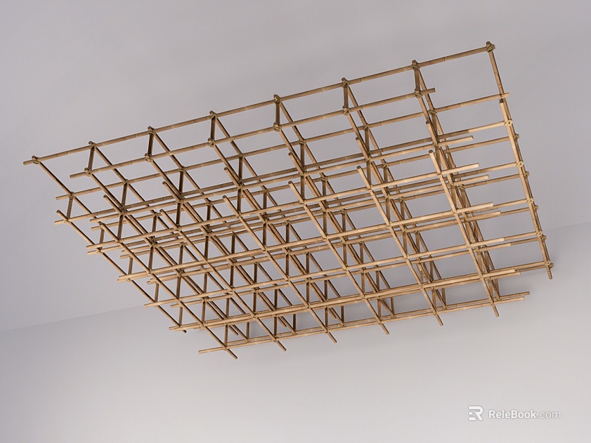 Golden Ceiling With Metal Grid Frame Structure Installed On White Ceiling Surface 3d model 