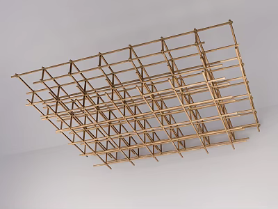 Golden Ceiling With Metal Grid Frame Structure Installed On White Ceiling Surface 3d model