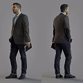 Man In Green Suit Jacket Holding Notebook From Front And Back Views 3d model