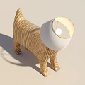 Wooden Dog Shaped Table Lamp With Striped Texture And White Lampshade