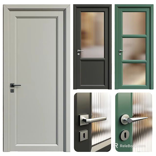 Modern Swing Doors With Various Colors Glass Panels And Stylish Handles For Home Interior 3d model 