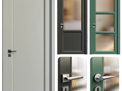 Modern Swing Doors With Various Colors Glass Panels And Stylish Handles For Home Interior 3d model