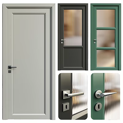 Modern Swing Doors With Various Colors Glass Panels And Stylish Handles For Home Interior 3d model