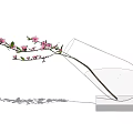 Transparent Glass Vase With Pink Flowers And Green Leaves On Gray Base