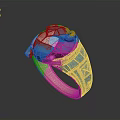 Decorative Blue Inlaid Ring With Metallic Band And Intricate Geometric Design