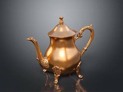 Elegant Golden Teapot With Decorative Spout Handle And Ornate Base Design 3d model