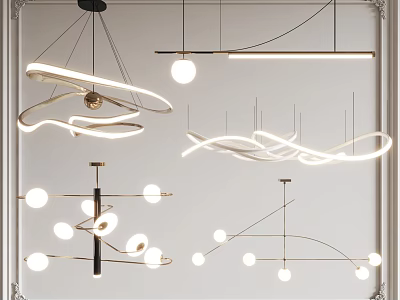 Modern Chandelier Lighting Designs With Curved Geometric And Spherical Pendant Styles 3d model