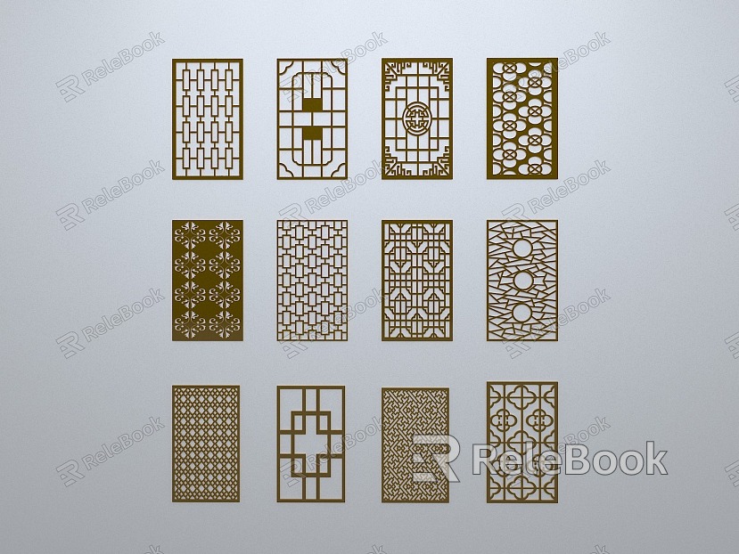 Chinese-style window grilles line silhouette pane window sill border engraved window edge strip construction model