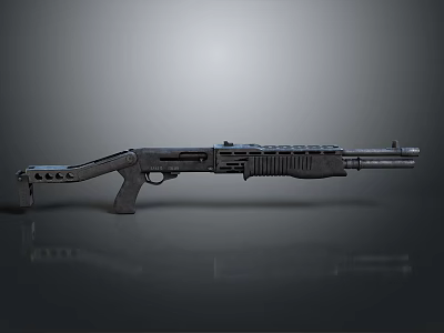 Tactical Metal Shotgun With Barrel Stock Magazine And Grip Features 3d model
