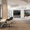 Modern Beauty Hair Salon Interior With Open Space White Chairs And Marble Reception Desk