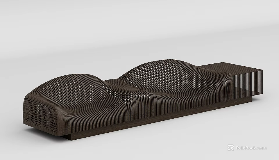 Modern Woven Outdoor Chair Featuring Wave Design Dark Brown Finish For Garden Patio Area 3d model 