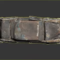 Rusted Vintage Car With Damaged Body And Peeling Paint On Black Reflective Surface