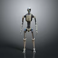 Futuristic Humanoid Robot Character Featuring Metallic Body Blue Eyes And Mechanical Limbs