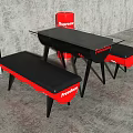 Modern Dining Table Set With Black Tabletop And Red Freedom Lettering Chairs 3d model