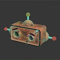 Shiny Copper Robot With Blue Eyes Antennas And Control Buttons On Reflective Surface