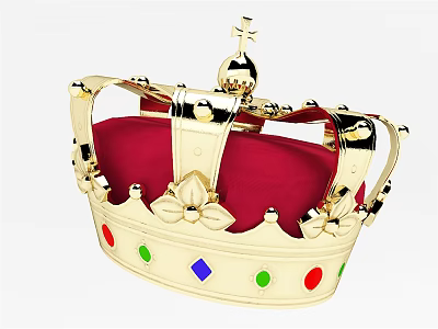 Luxury Golden Crown Jewelry With Red Green Blue Gemstones And Cross 3d model