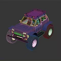 Blue Off Road Vehicle Featuring Large Tires And Roof Rack Design