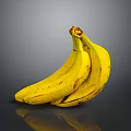 Ripe Yellow Bananas With Brown Spots On Dark Background With Reflection 3d model