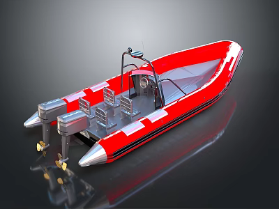 Red Motorboat With Twin Engines Seating Gray Interior And Modern Design 3d model