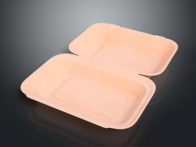 Practical Two Piece Light Pink Rectangular Tableware Set With Smooth Trays 3d model