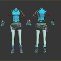 Futuristic Blue Bodysuit Costume With White Pants Boots And Gloves