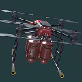 Aerial Firefighting Drone Equipped with Red Fire Extinguishers for Emergency Response