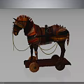 Wooden Horse Toy For Kids With Red Brown Stripes And Wheels