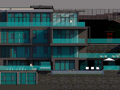 Modern Detached Villa With Large Glass Walls Multi Level Design And Outdoor Terrace 3d model
