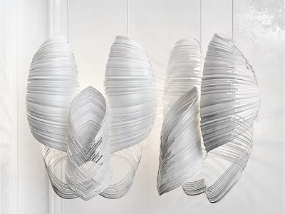 Modern White Curved Pleated Chandelier Design For Interior Hanging Decoration 3d model