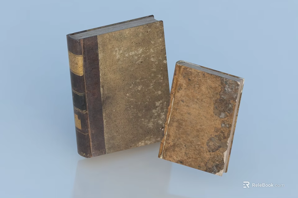 Vintage Old Books With Worn Covers And Different Sizes On Light Blue Background 3d model 