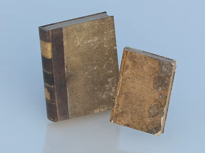 Vintage Old Books With Worn Covers And Different Sizes On Light Blue Background 3d model